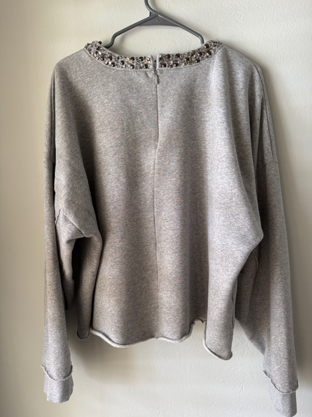 Lucky Brand embellished neckline swingy sweatshirt with back zip and raw hem - Picture 6 of 7